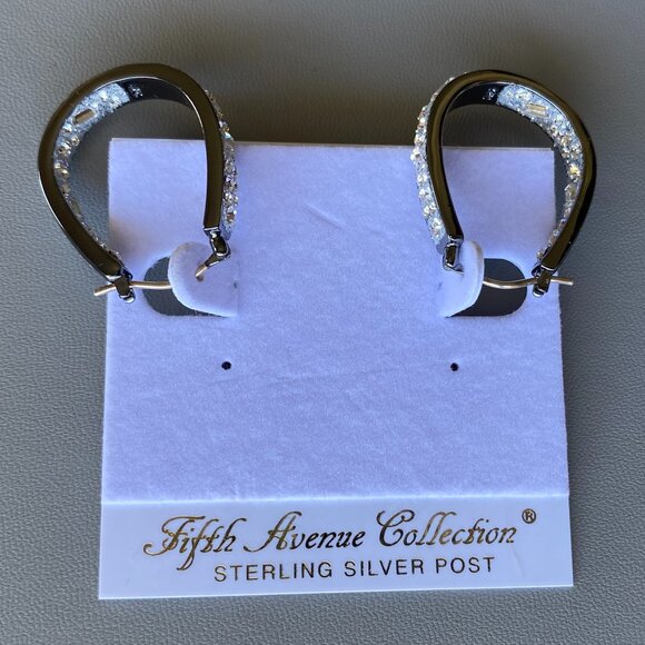 Fifth Avenue Gun Metal Oval Crystal Earrings NWT - Picture 8 of 10